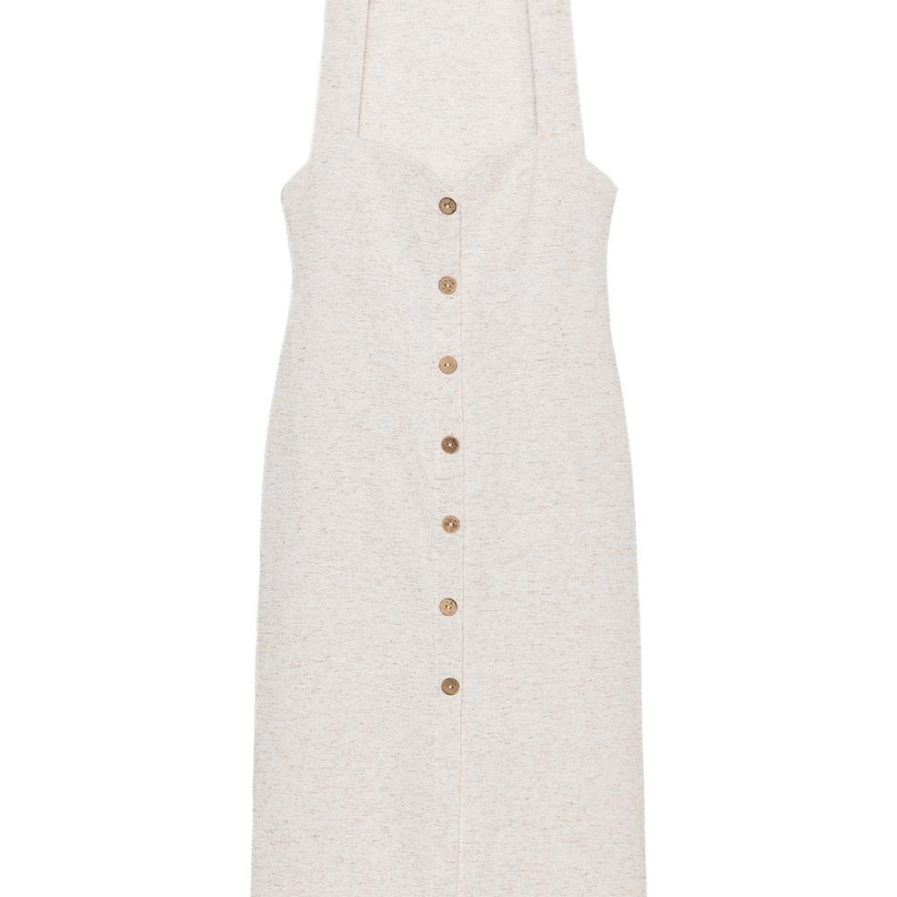 Zara Oatmeal Button-Front Knit Midi Dress